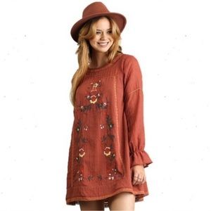 NWT Umgee Rust Embroidered Dress - Free People Inspired